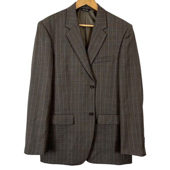 Bachrach 100% Wool Plaid Taupe Brown 2 Button Suit Jacket Blazer sz 42 Long 42L - Picture 1 of 16
